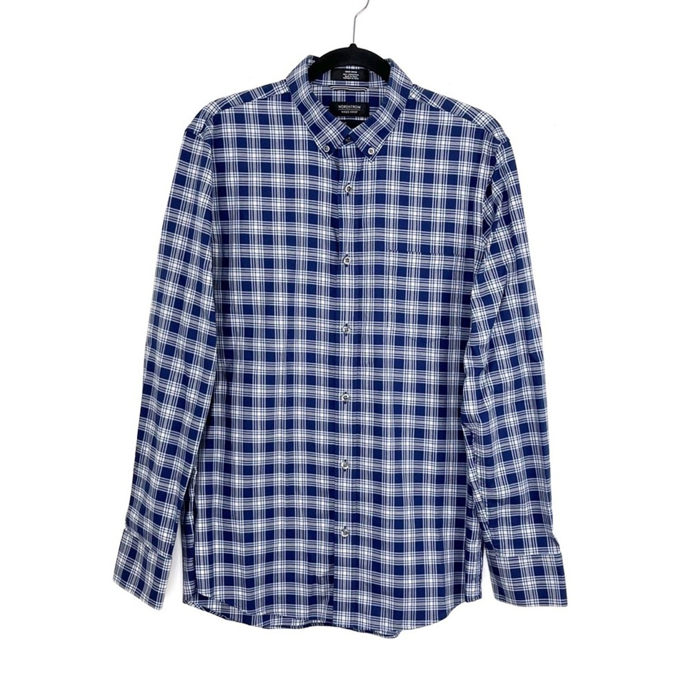 Nordstrom Men's Shirt Regular Fit Long Sleeve Dark Blue Plaid